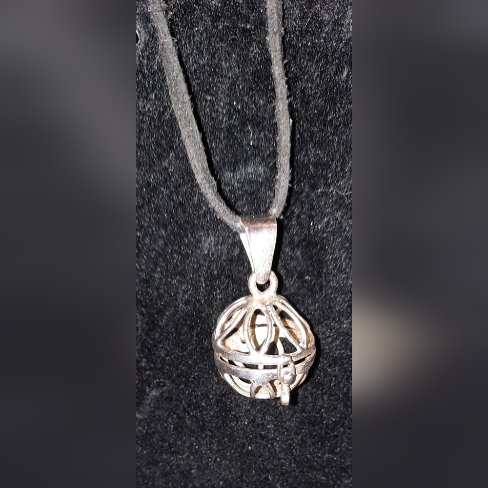 Mexico Silver cage pendant gemstone corded necklace with 925 sterling clasp - Picture 2 of 11